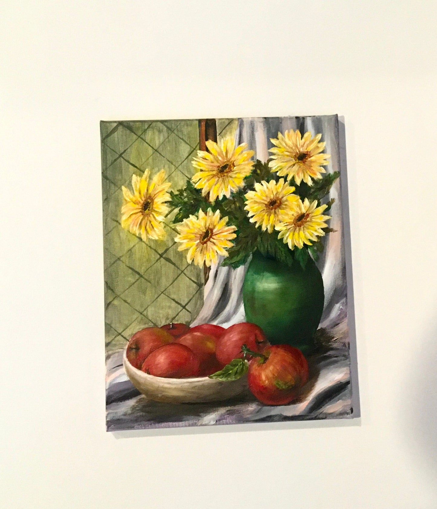 Original oil painting flowers art still life fruits apple kitchen food wall hanging