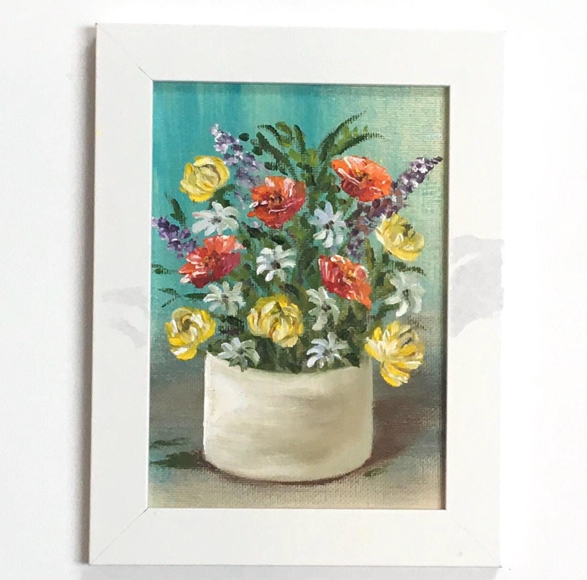 5x7 Original art still life flowers framed oil painting art wall hanging