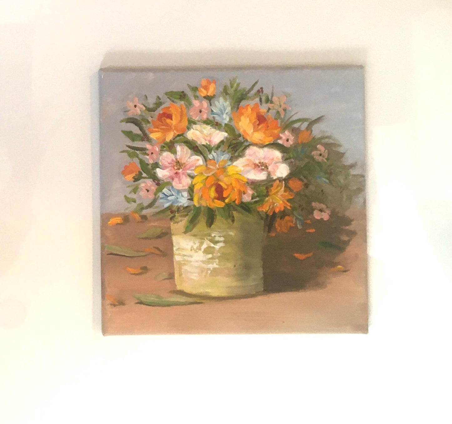 10x10 Original oil painting flowers in a vase art ready ooak wall hanging gift