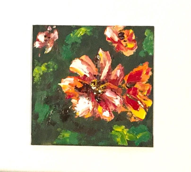 Flowers abstract 4x4 inches oil painting small canvas board art