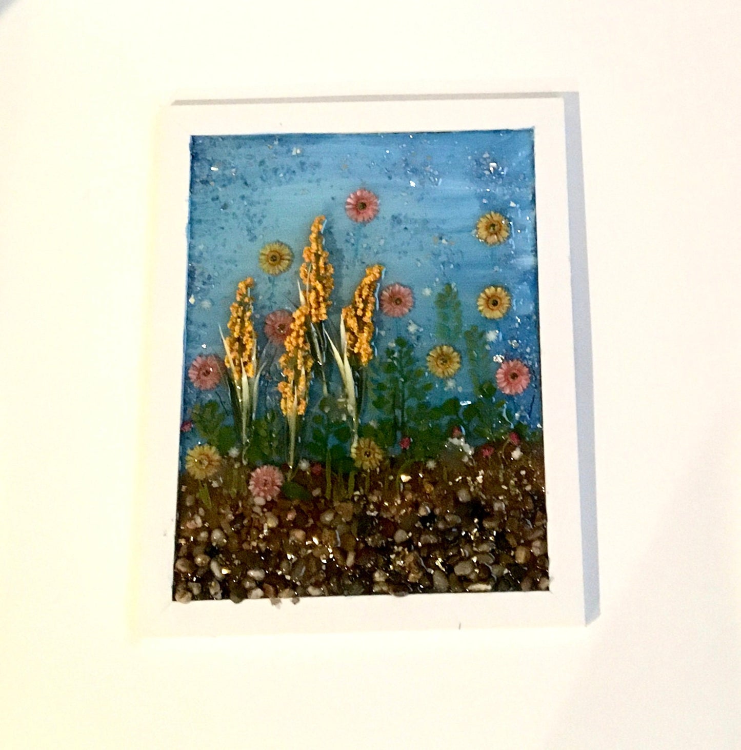 Original painting 3D glass resin art flower garden landscape ooak collectable gift