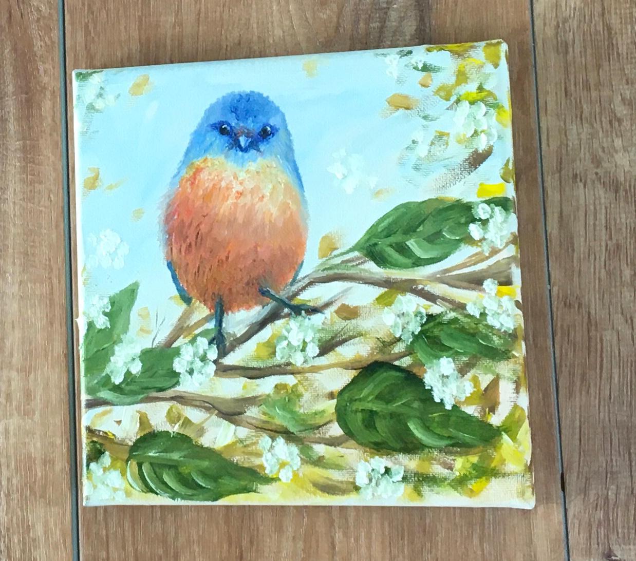 Original oil painting cute bird of New England art ready ooak wall hanging gift
