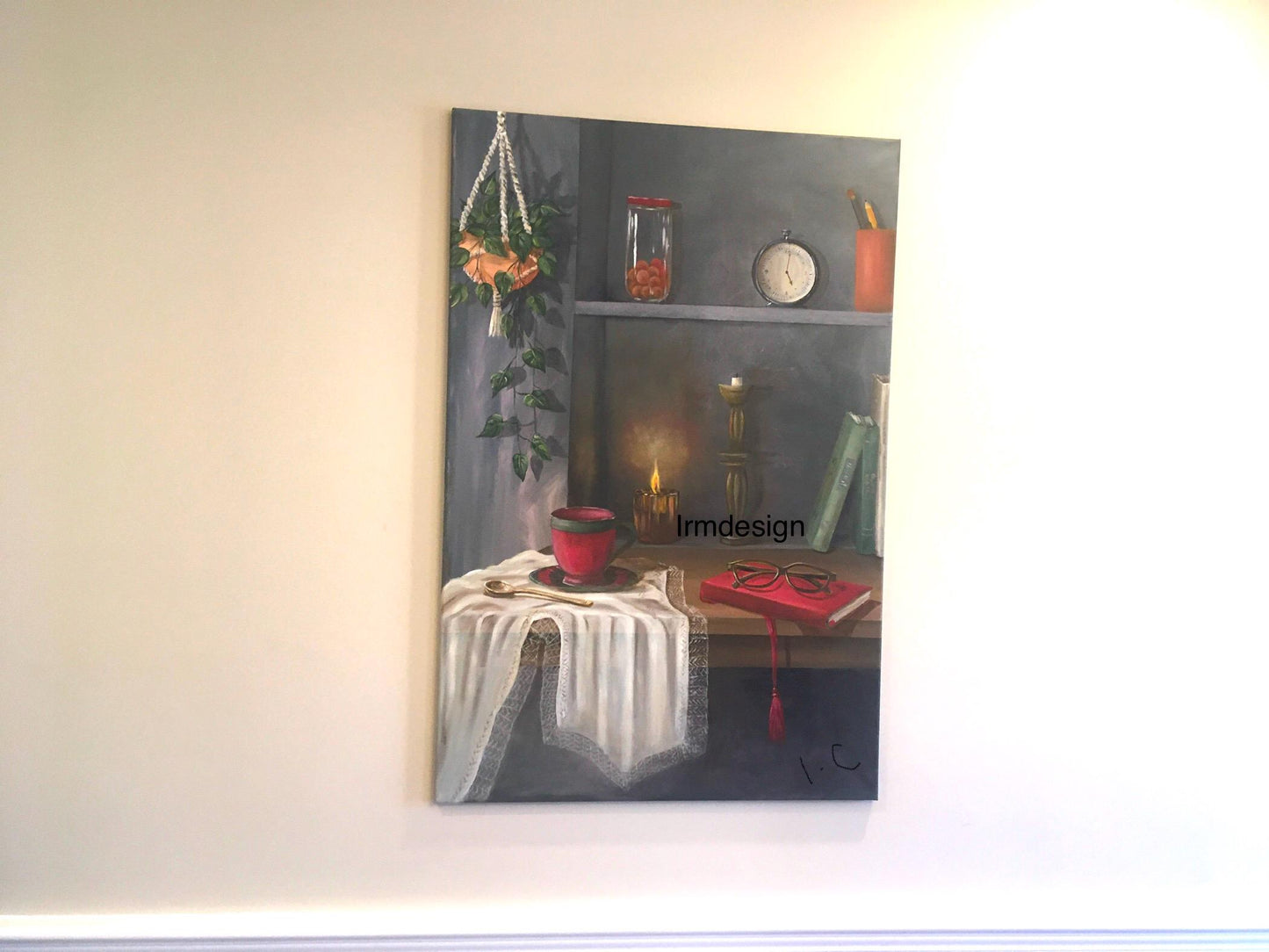 36x24 inches corner shelf Original oil painting still life art wall hanging