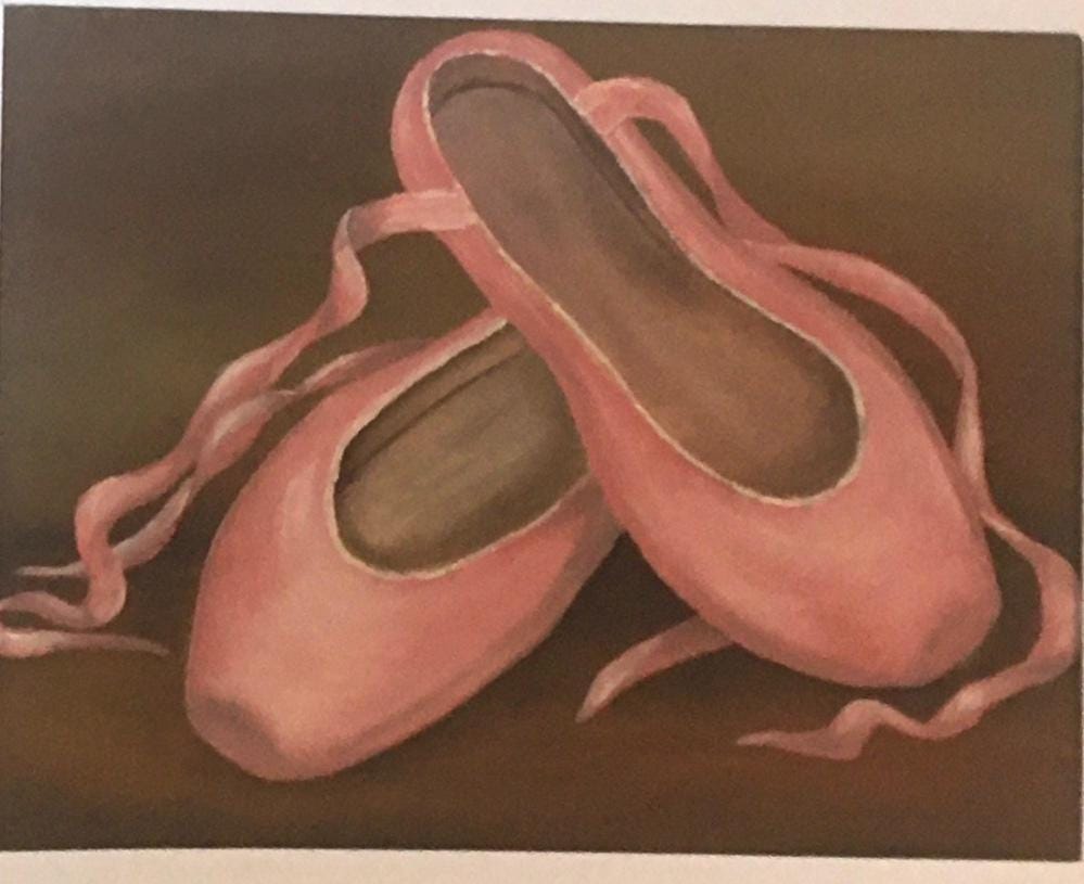 Framed Original oil painting pink shoes 9x12 art wall hanging