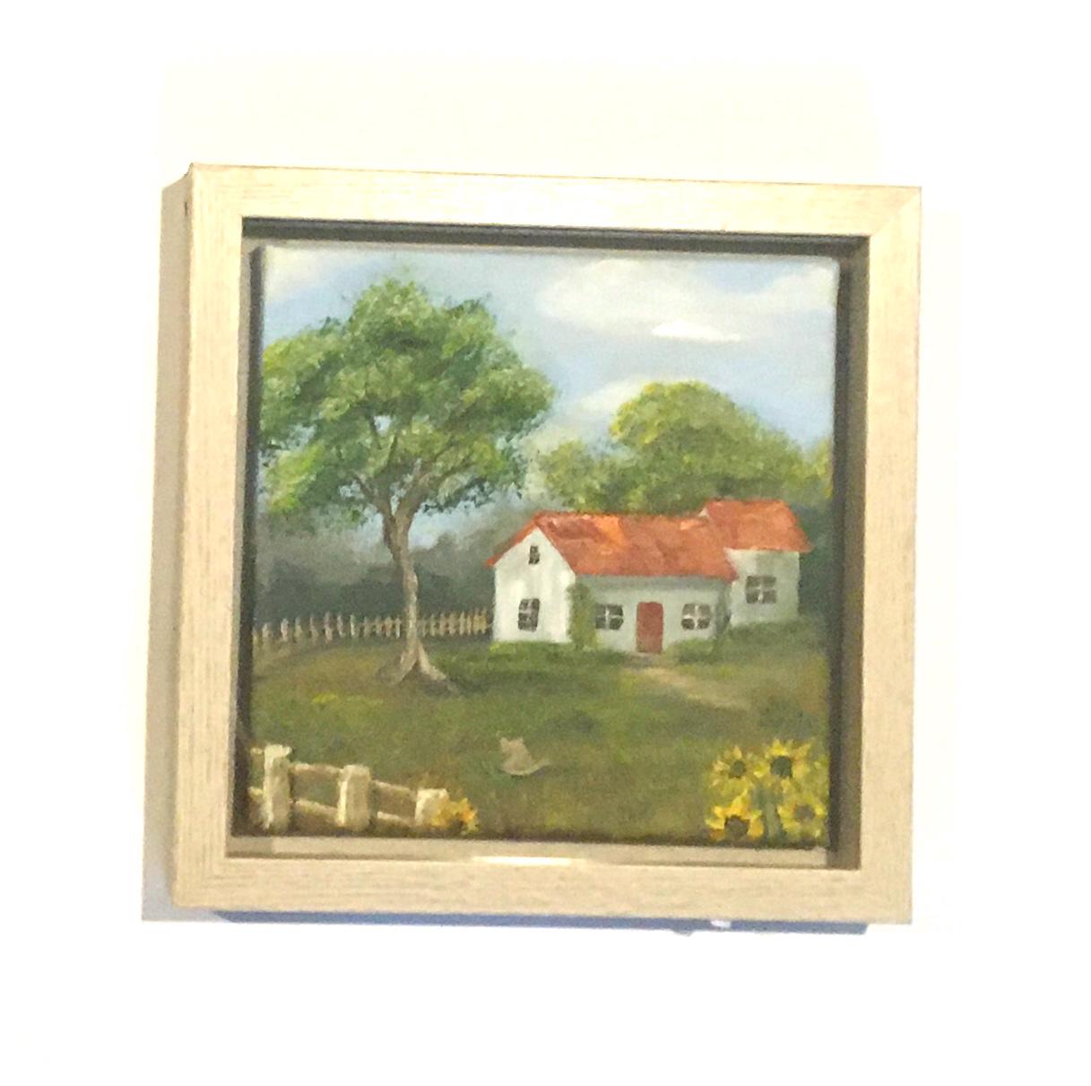 Original oil painting 8x8 inches landscape boat outdoors art ready ooak wall hanging gift