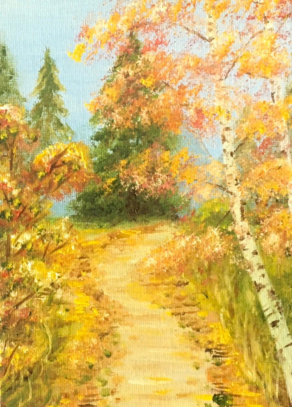 Original art Landscape autumn path fall trees oil painting art wall hanging
