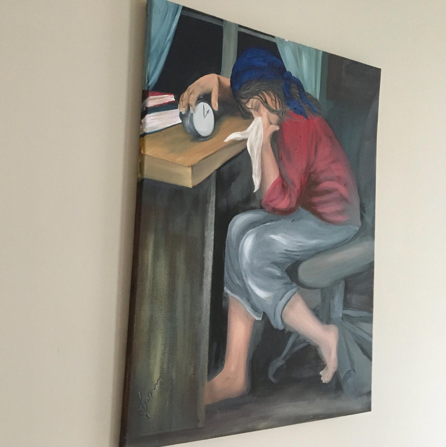 Lady sleeping portrait 28x22 inches Original oil painting art wall hanging