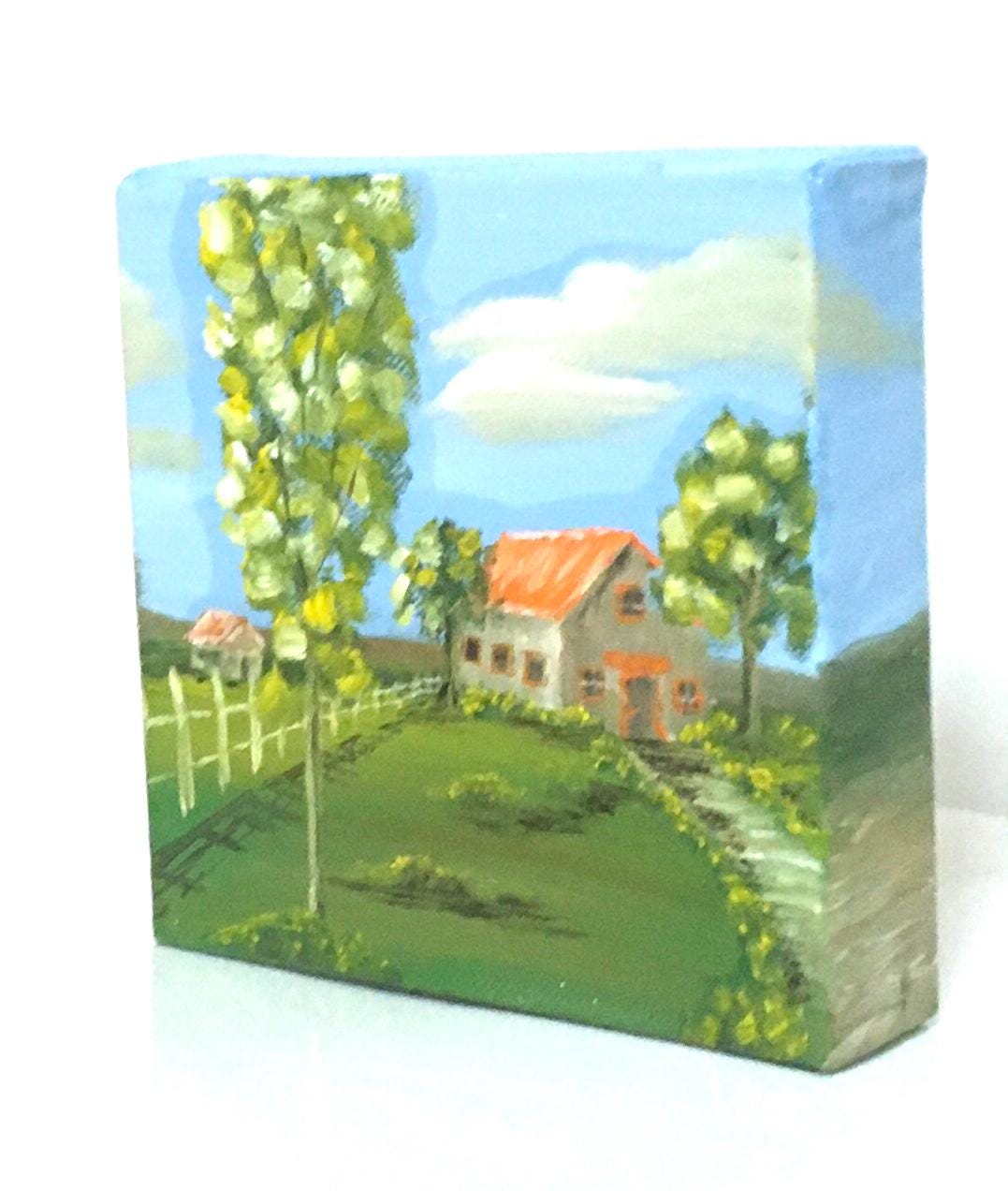 Landscape 6x6 inches Original oil painting art wall hanging