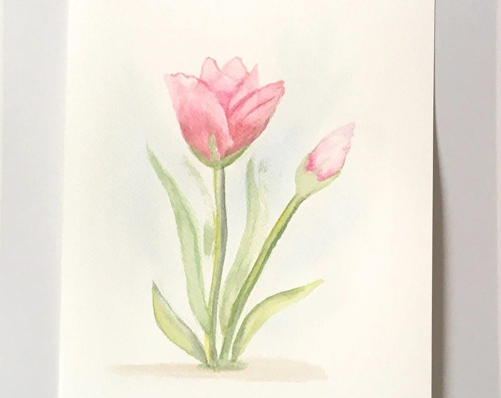 Pink flowers 9x12 inches Original painting watercolor art (not print)