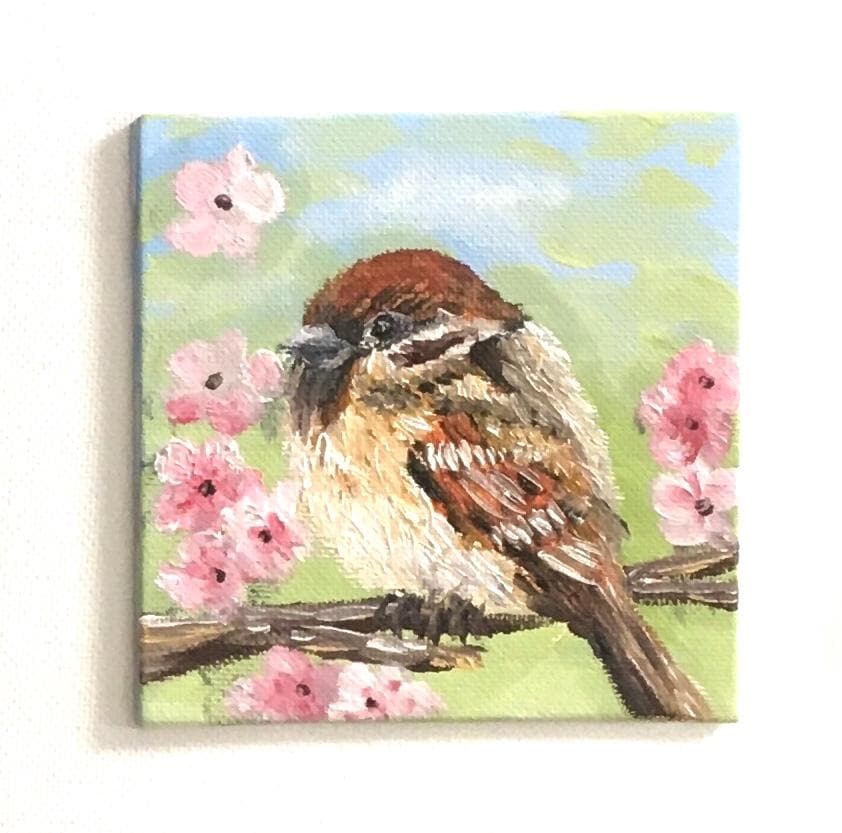 Chickadee bird 4x4 inches oil painting small canvas board art