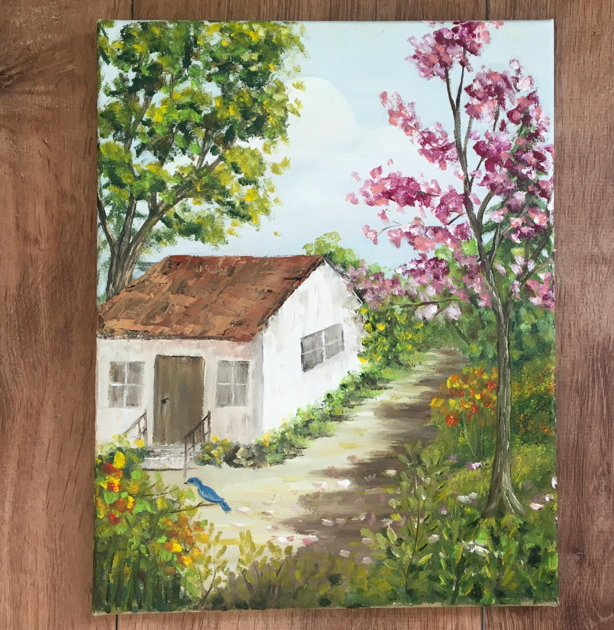 Original oil painting landscape outdoor farm art ready ooak wall hanging