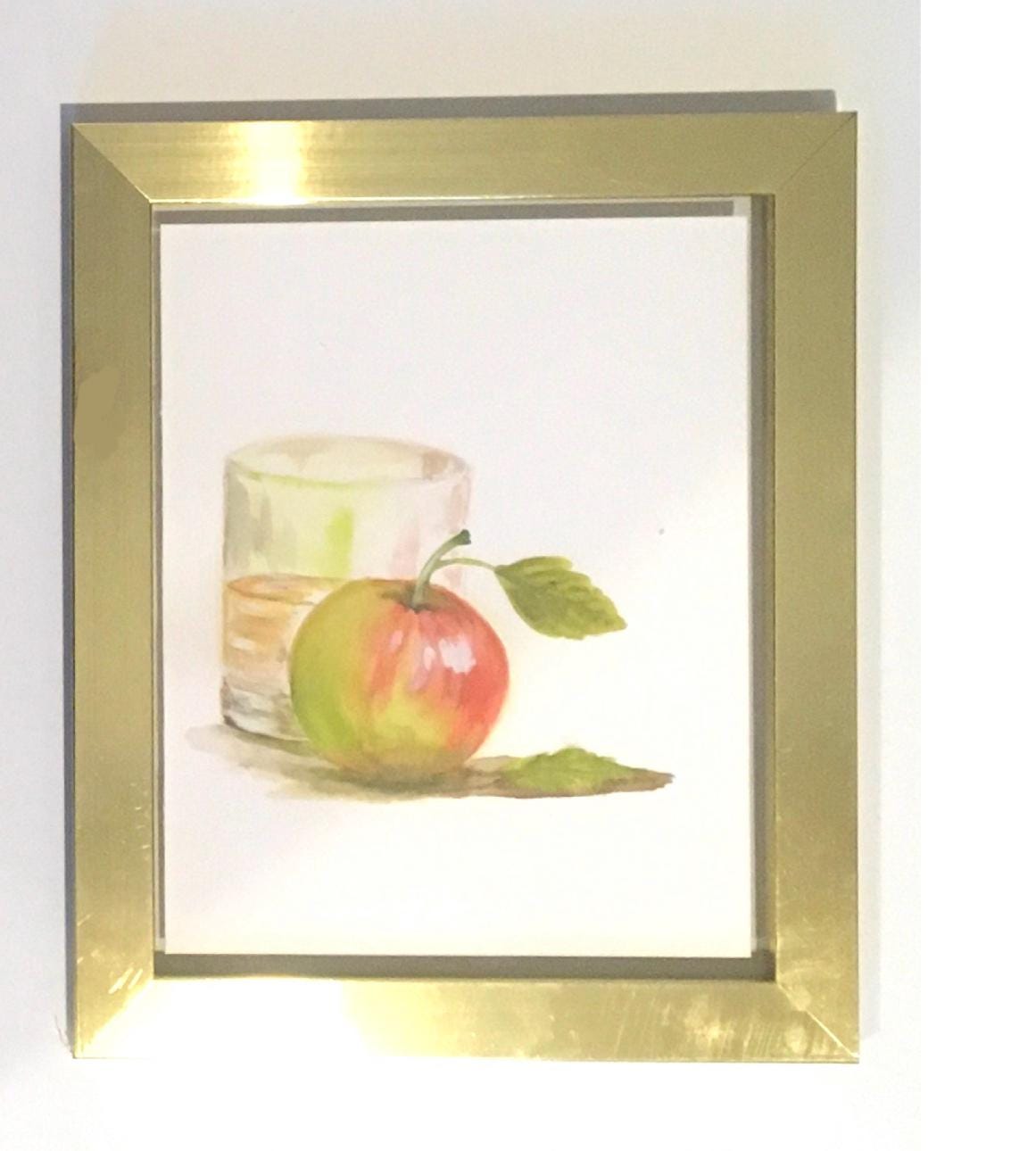 Framed art Apple glass 7x9 inches Original painting watercolor (not print)
