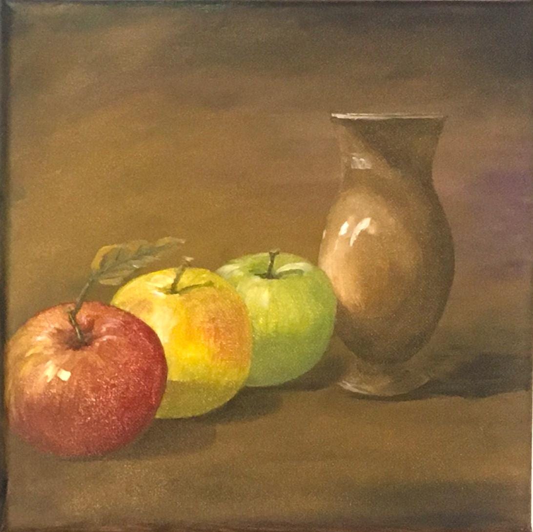 Original 10x10 oil painting 3 apples kitchen art ready ooak wall hanging gift