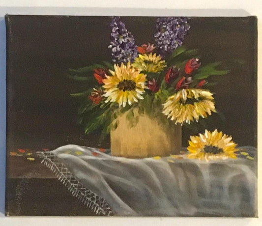 8x10 inches Original oil painting art sun flowers wall hanging