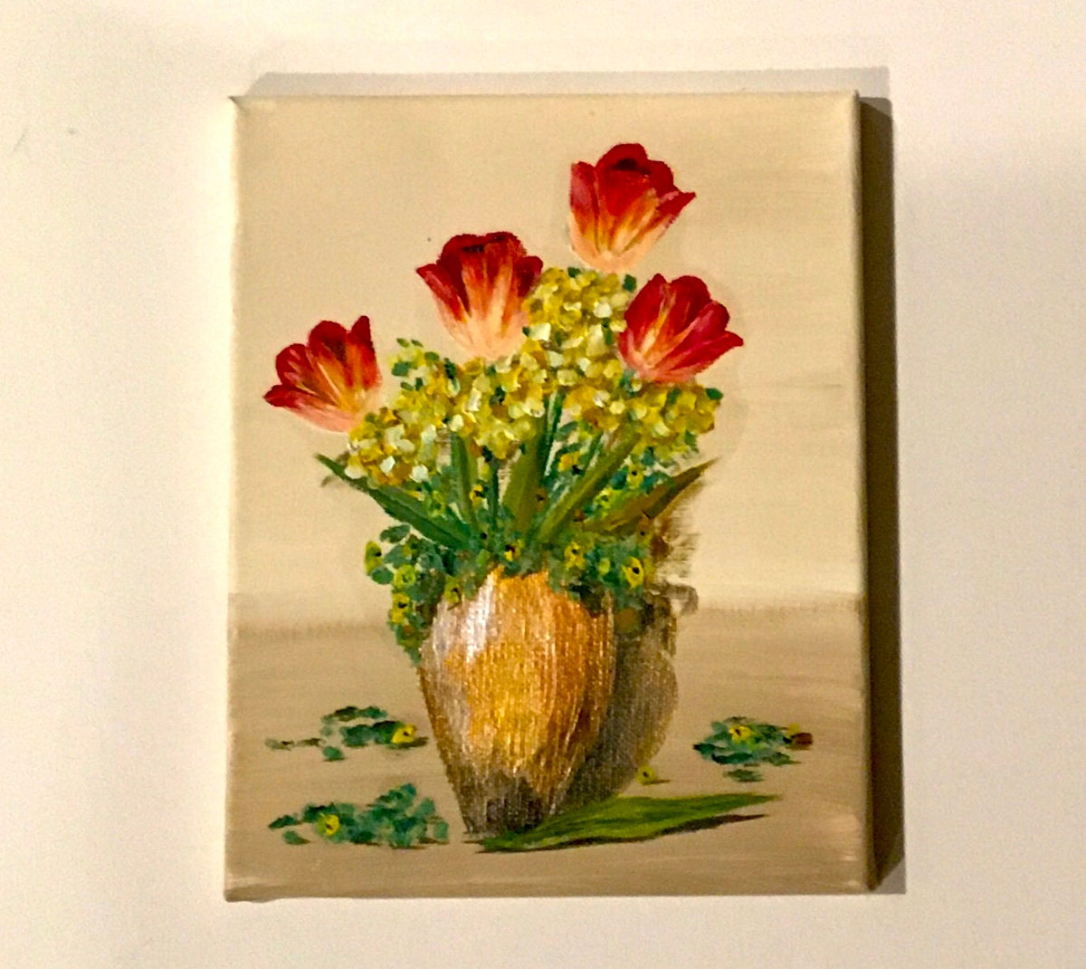 Original oil painting still life art flowers wall hanging