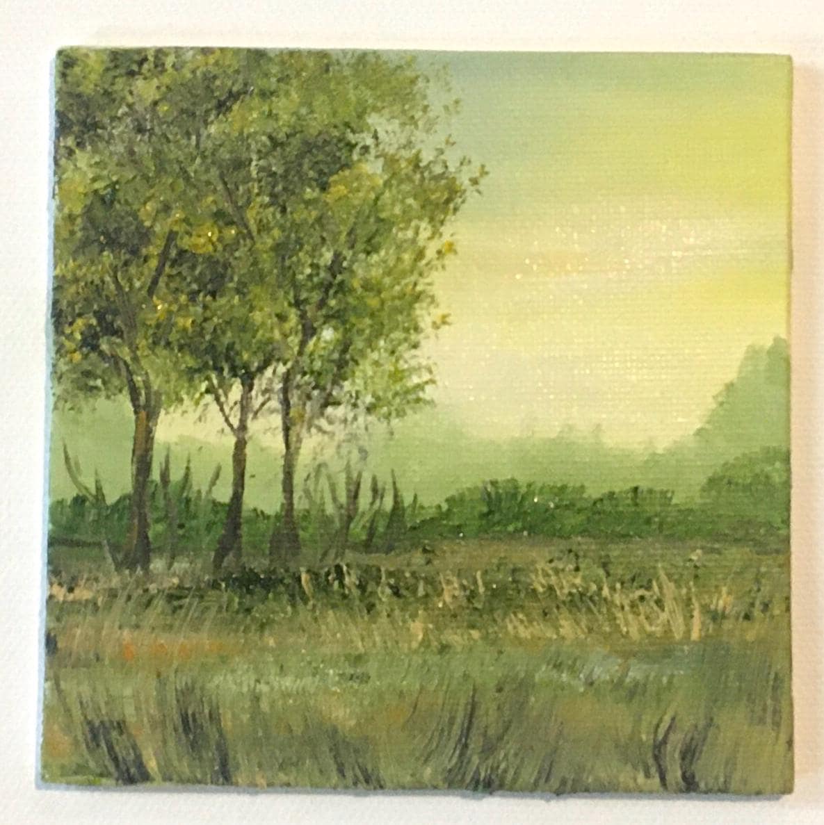 Landscape framed 4x4 inches Original oil painting art wall hanging or on desk