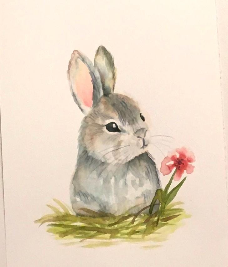Bunny rabbit 7x10 inches Original painting watercolor art (not print)