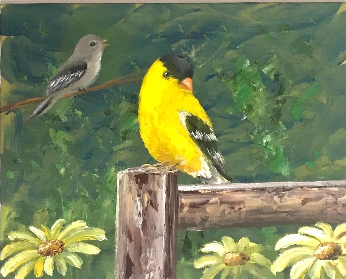 Birds Original oil painting 8x10 inches garden ooak wall hanging gift