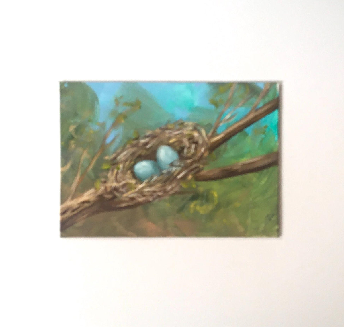 Two eggs in a nest Original oil painting outdoor happy family art wall hanging