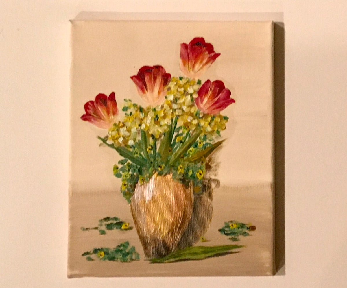 Original oil painting still life art flowers wall hanging
