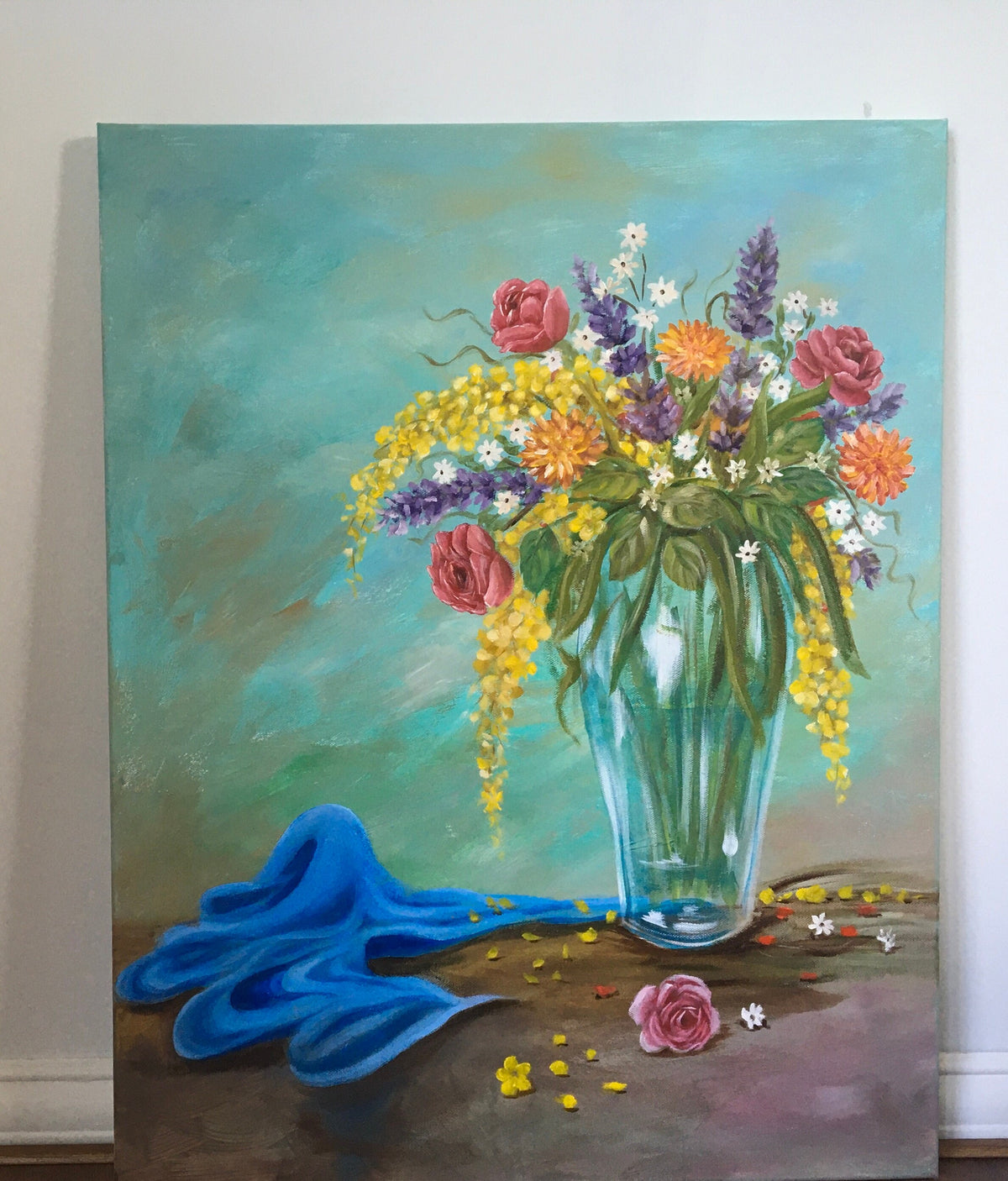 Original oil painting flowers art ready ooak wall hanging gift