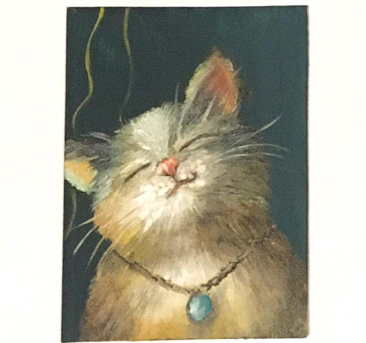 Original oil painting 5x7 inches happy cat art ready ooak wall hanging gift
