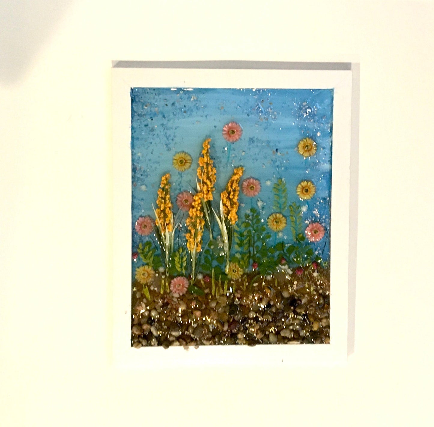 Original painting 3D glass resin art flower garden landscape ooak collectable gift