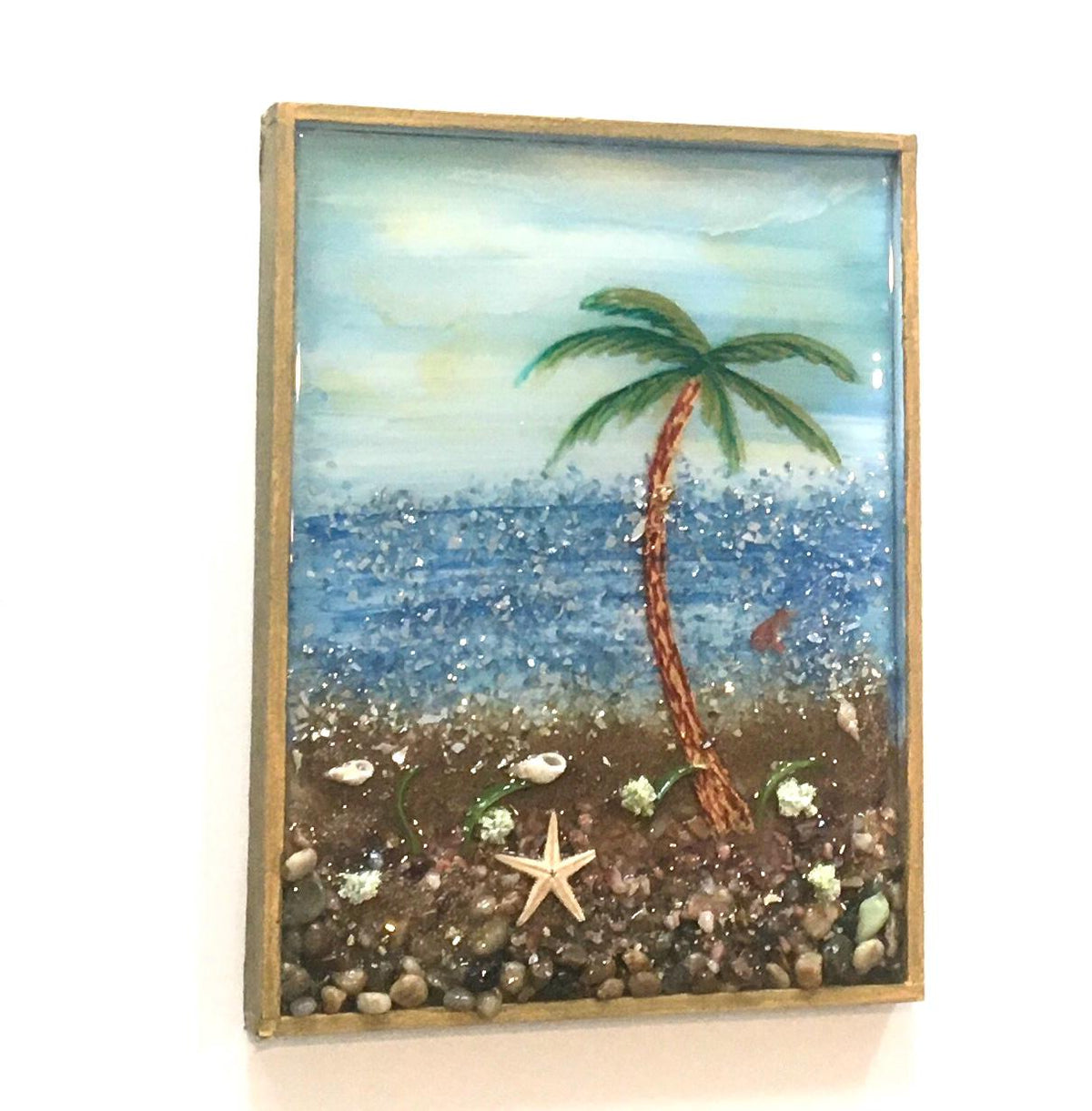 Original painting 3D glass resin art seascape beach ocean ooak collectable gift