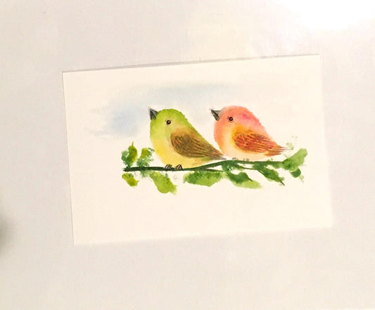 Two birds Original painting watercolor art (not print)