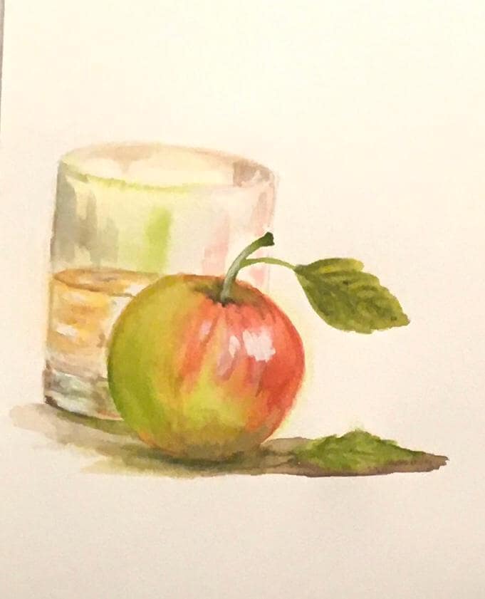 Framed art Apple glass 7x9 inches Original painting watercolor (not print)