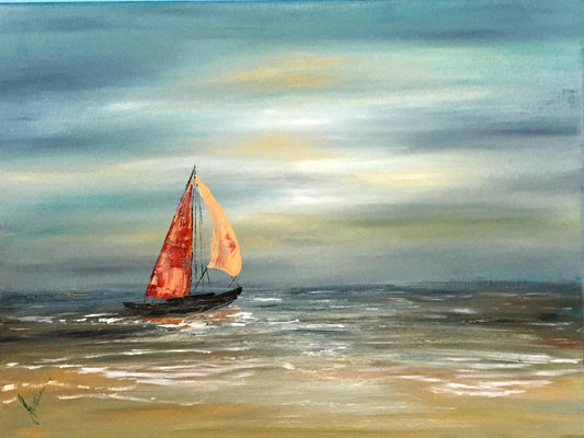 Original oil painting ocean sailboat art ready to ship ooak wall hanging gift