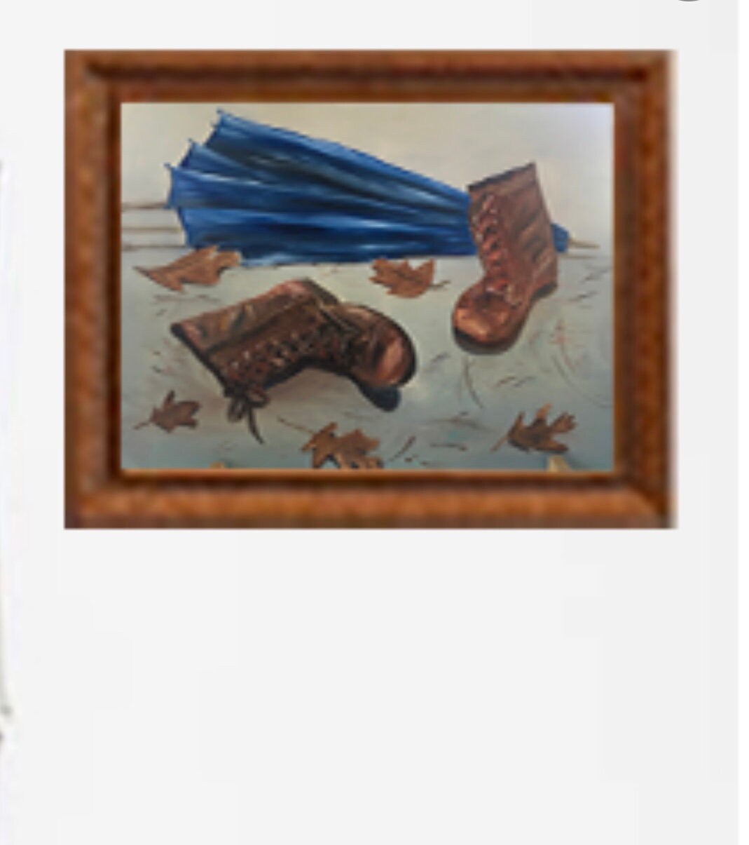 Original oil painting boots umbrella still life art ready ooak wall hanging