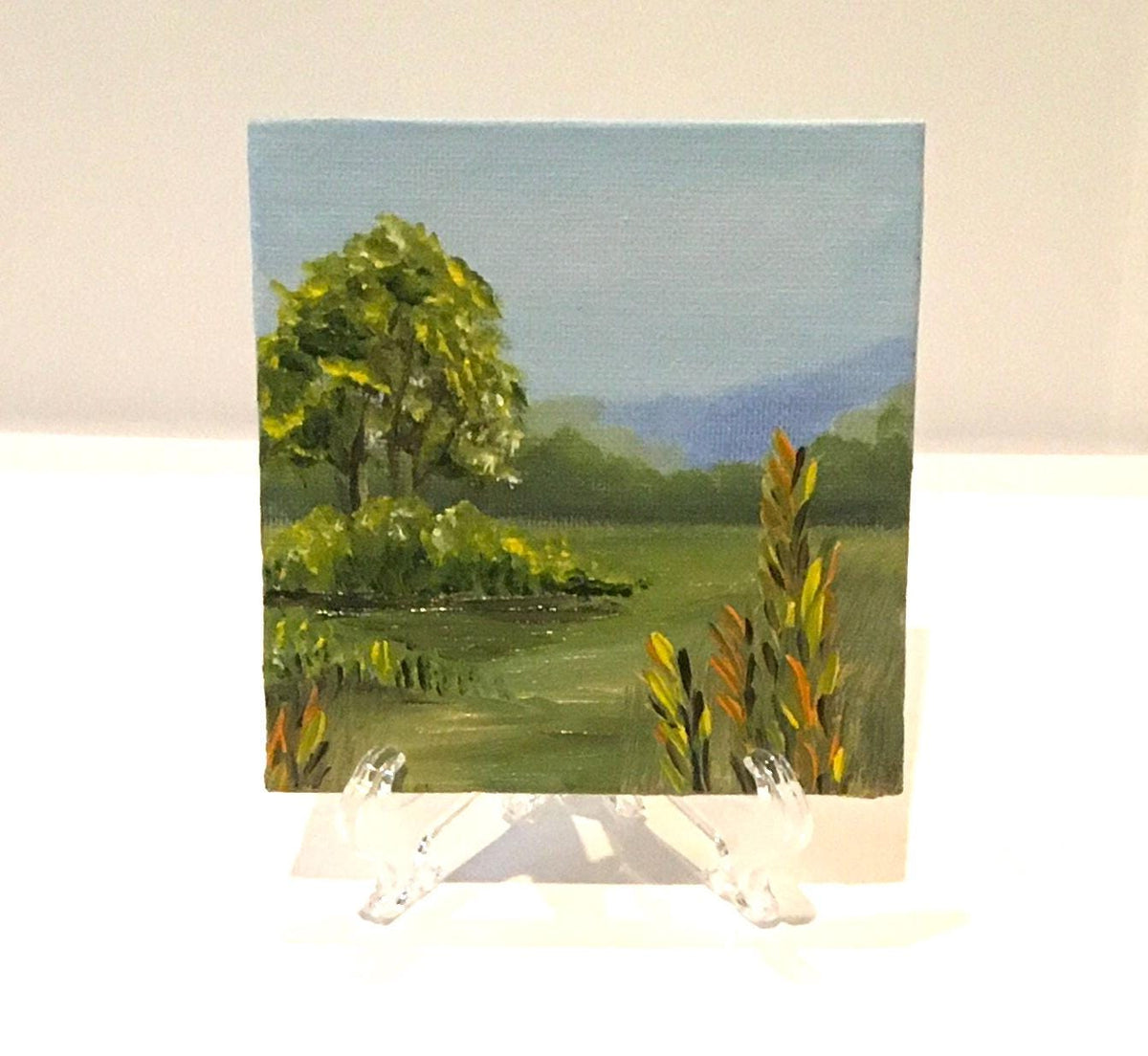 Landscape framed 4x4 inches Original oil painting art wall hanging or on desk