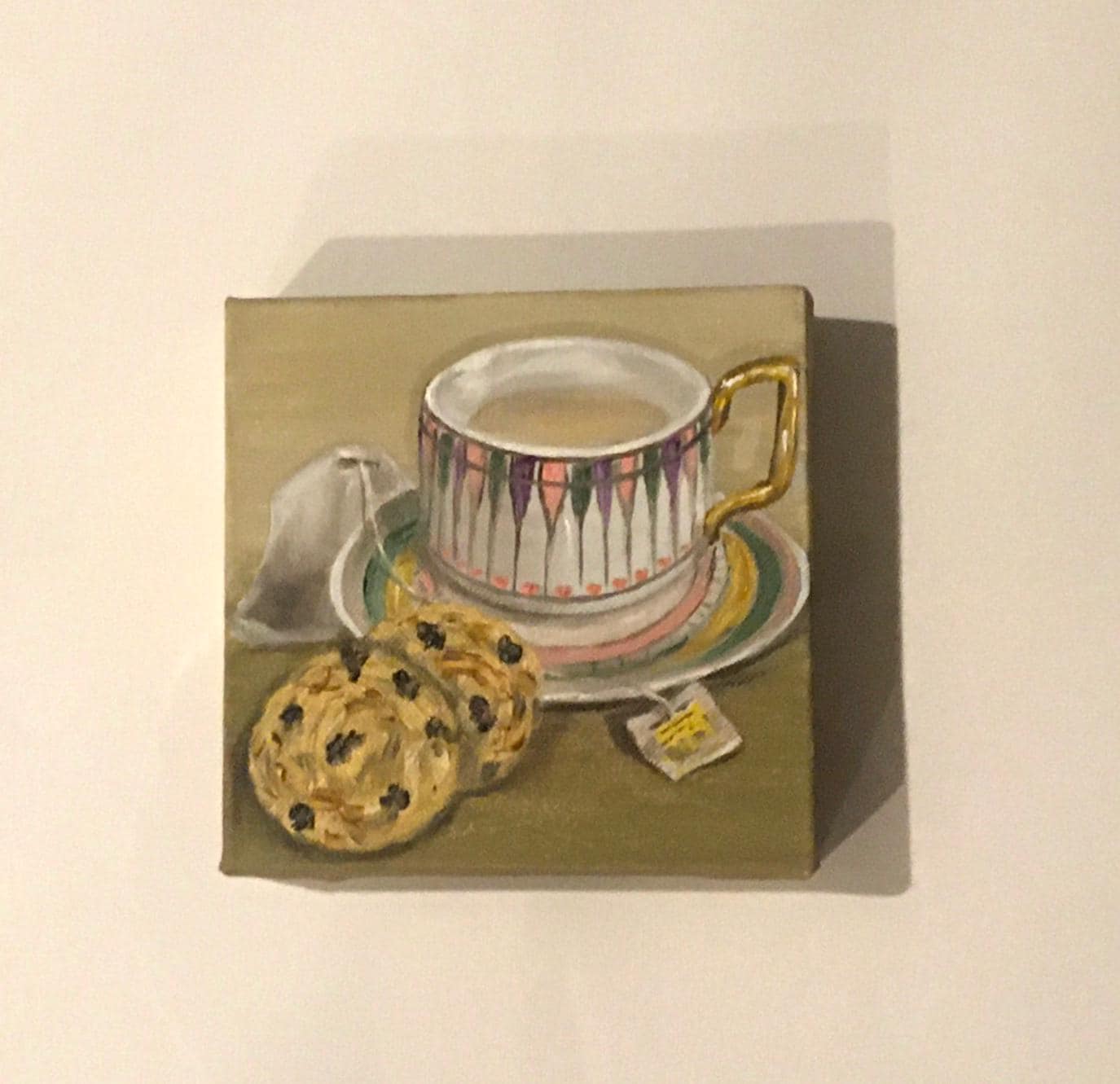 Tea and cookies 6x6 inches Original oil painting art wall hanging