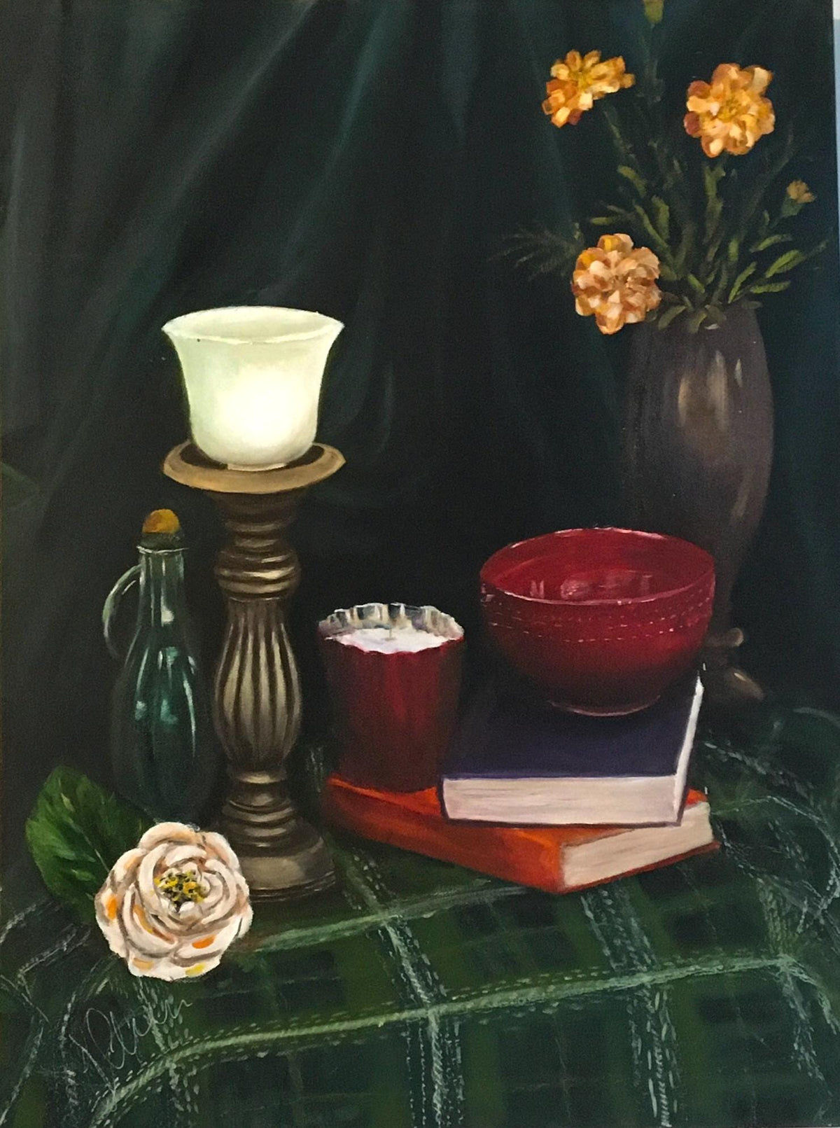 Original oil painting still life flowers art ready ooak wall hanging