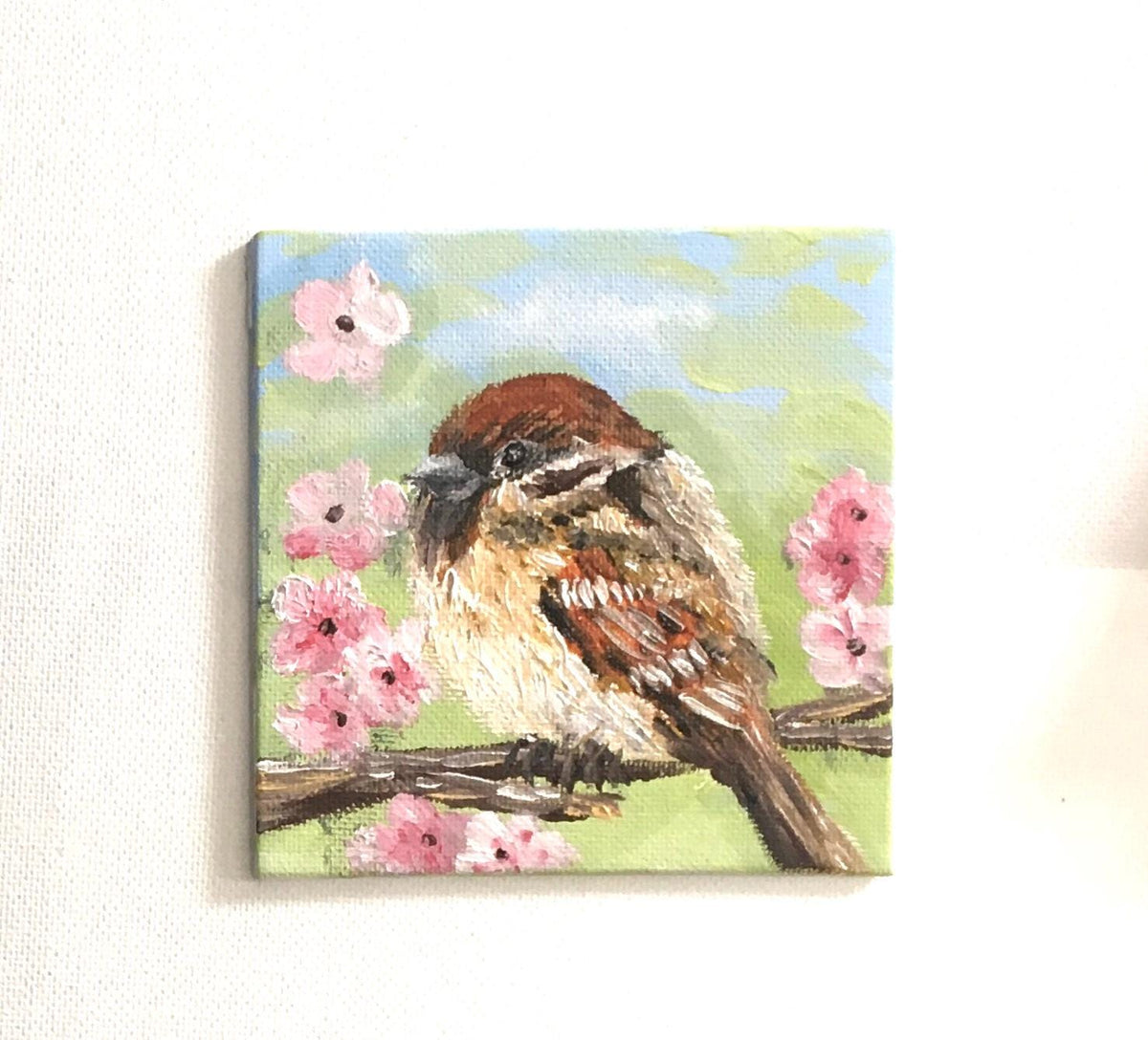 Chickadee bird 4x4 inches oil painting small canvas board art