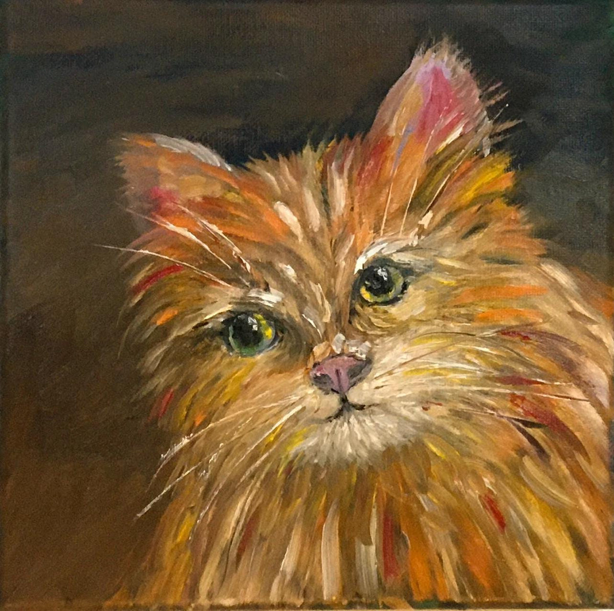 Original oil painting curious cat portrait art ready ooak wall hanging gift