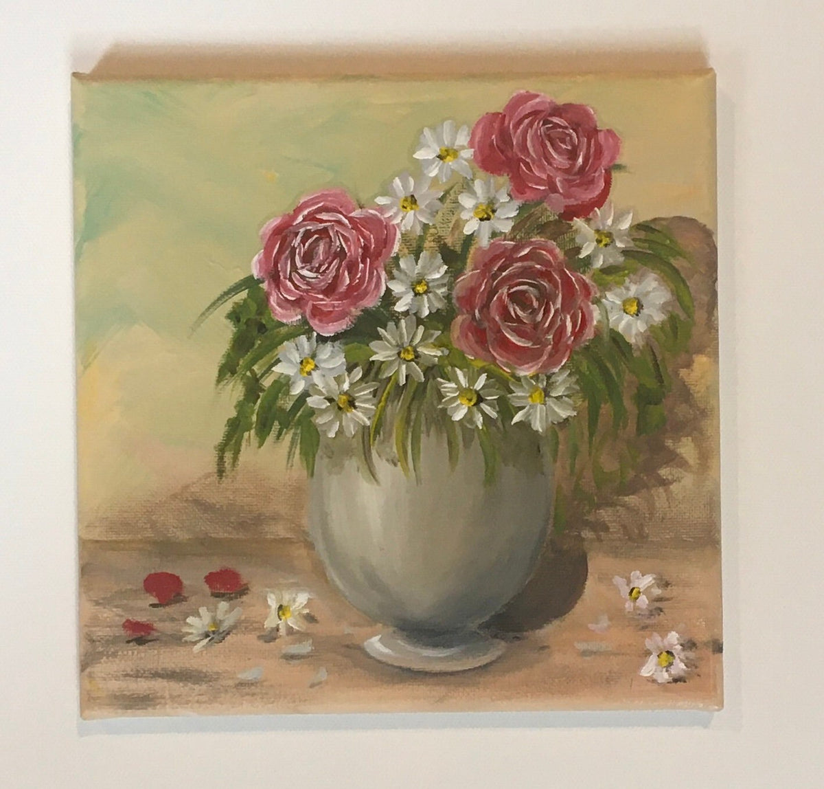 Original oil painting red rose flowers art ready ooak wall hanging gift