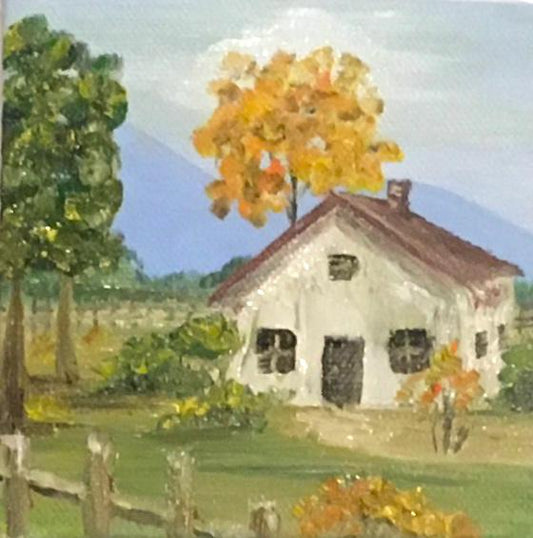 Landscape house 4x4 inches Original oil painting art wall hanging