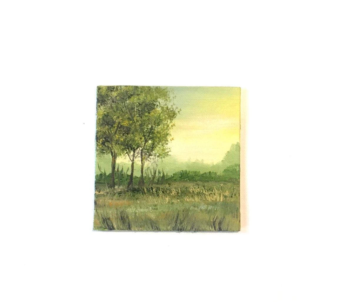 Landscape framed 4x4 inches Original oil painting art wall hanging or on desk