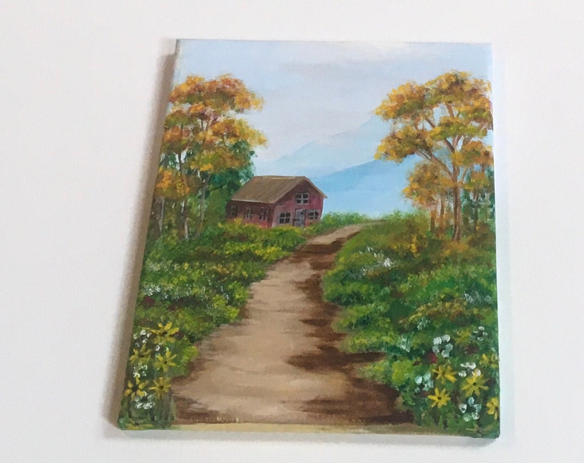 Landscape cottage trees Original oil painting art wall hanging