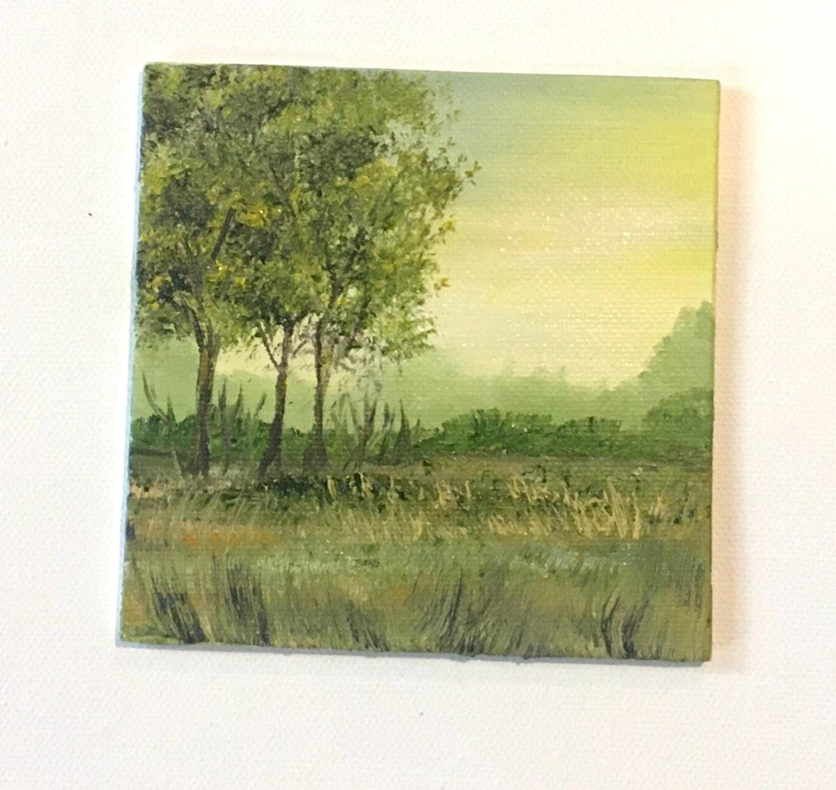 Landscape framed 4x4 inches Original oil painting art wall hanging or on desk