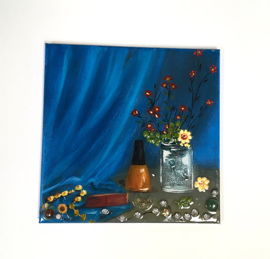 Original painting oil glass resin art flowers