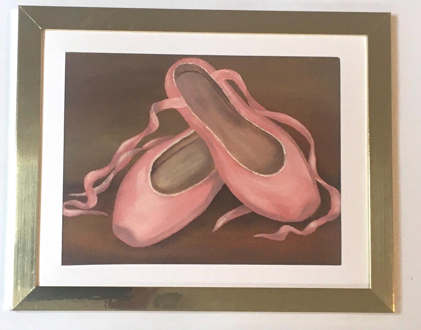 Framed Original oil painting pink shoes 9x12 art wall hanging