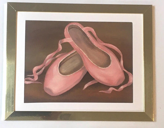Framed Original oil painting pink shoes 9x12 art wall hanging