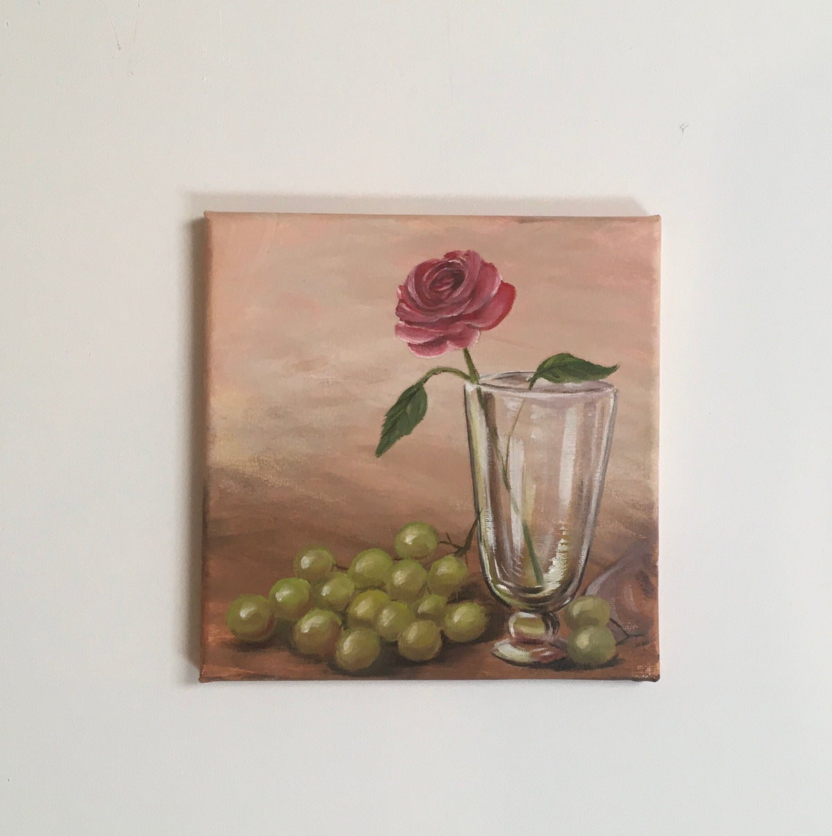 Original oil painting red rose and grapes art ready ooak wall hanging gift