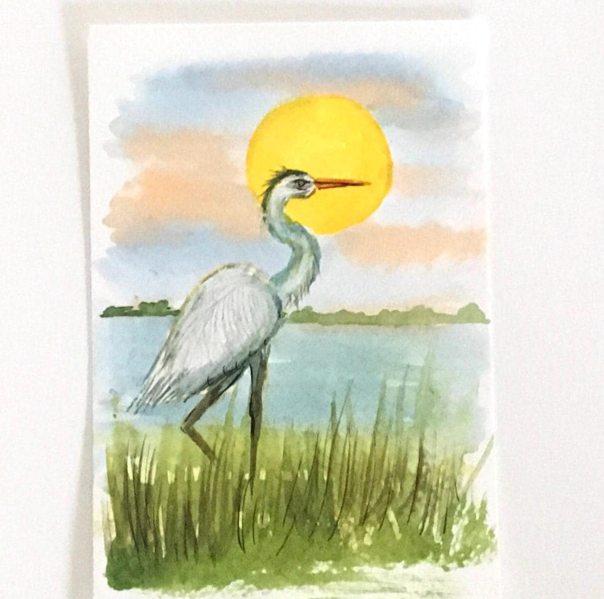 Bird Heron 4x6 inches Original painting watercolor art (not print)
