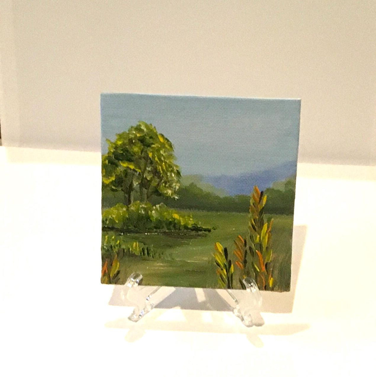 Landscape framed 4x4 inches Original oil painting art wall hanging or on desk