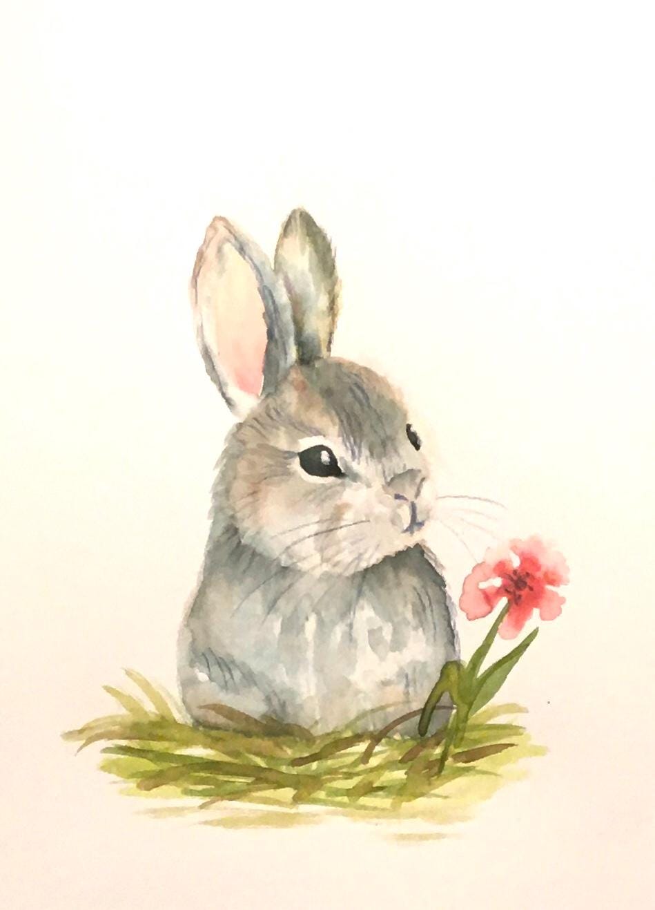 Bunny rabbit 7x10 inches Original painting watercolor art (not print)
