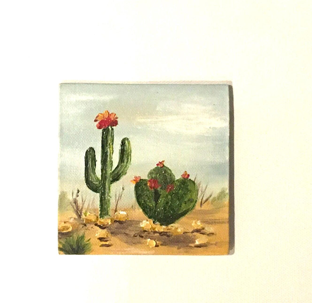 Desert Landscape framed 4x4 inches Original oil painting art wall hanging or on desk